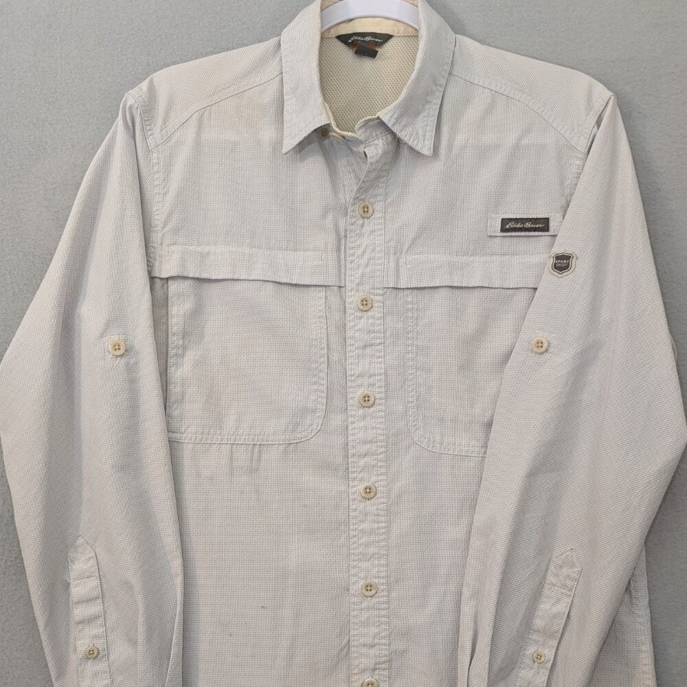 Eddie Bauer Shirt Mens S Sport Shop Gray Check Fishing and Hiking Vented Back